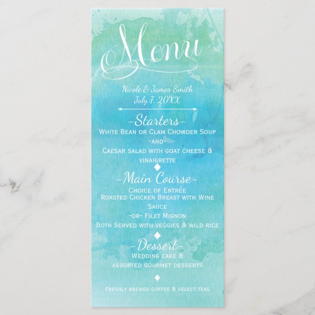 Blue Beach Elegante Wedding Menu Card Menükarte (Vorderseite)