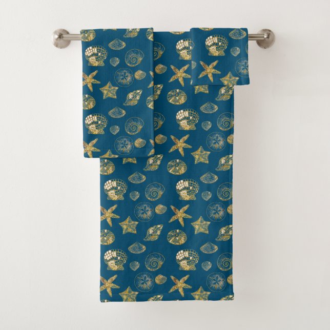 Blue Beach Gold Muscheln Badhandtuch Set (Insitu)
