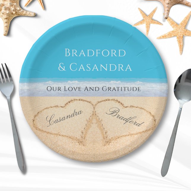 Blue Beach Hochzeit 2 Herz im Sandpapier P Pappteller (Von Creator hochgeladen)
