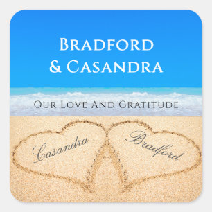 Blue Beach Hochzeit 2 Herzen in den Sand Stickers