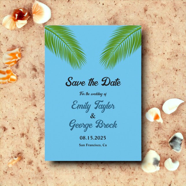 Blue Beach Hochzeit von Navy Tropical Palm Blätter Save The Date (Von Creator hochgeladen)