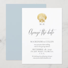 Blue Beach Monogram Wedding ändert das Datum Einladung