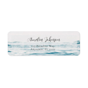 Blue Beach Ocean Script Chic Rücksendeadresse Labe