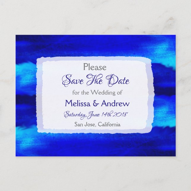 Blue Beach Ocean Themed Wedding Save the Date Ankündigungspostkarte (Vorderseite)