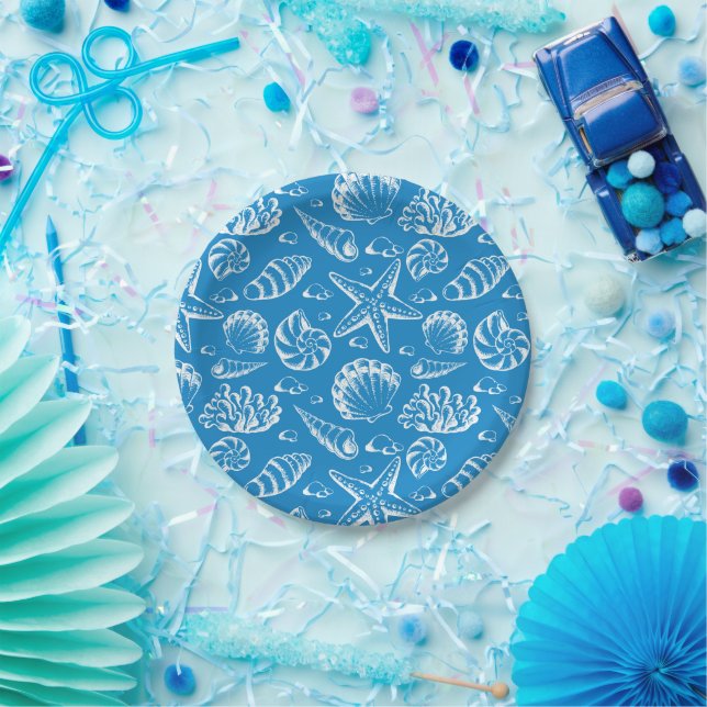 Blue Beach Pattern Pappteller (Party)