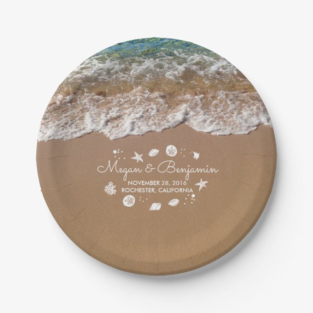 Blue Beach Sea Wellen und Ocean Treasures Wedding Pappteller (Vorderseite)