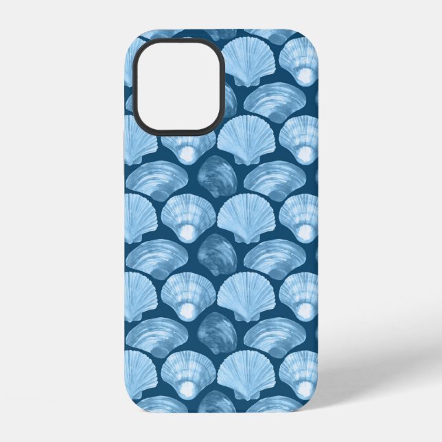Blue Beach Seashell Pattern iPhone 12 Hülle (Rückseite)