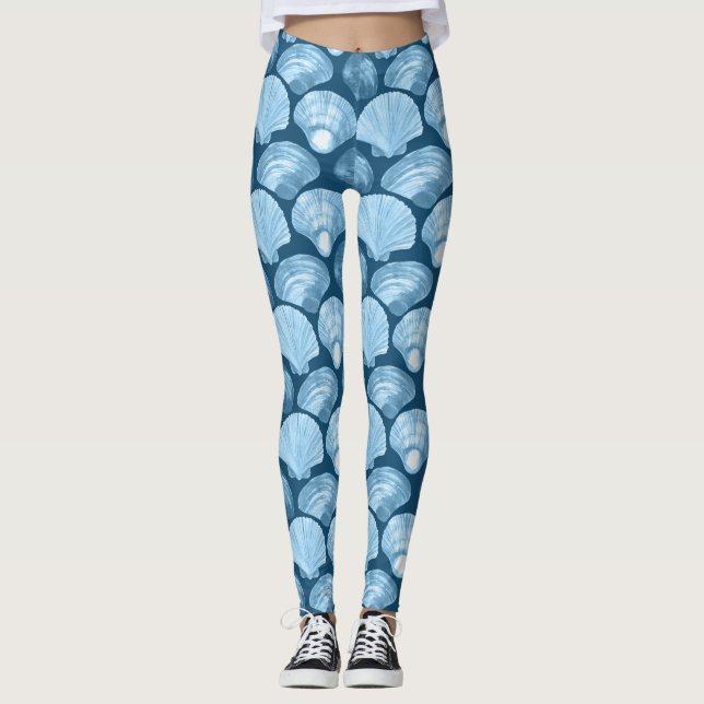 Blue Beach Seashell Pattern Leggings (Vorderseite)