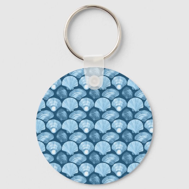 Blue Beach Seashell Pattern Schlüsselanhänger (Vorderseite)