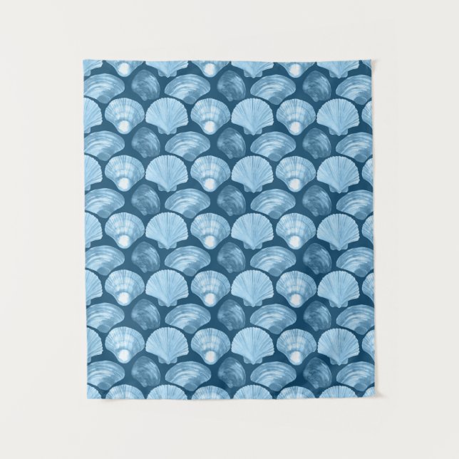 Blue Beach Seashell Pattern Wandteppich (Vorderseite)