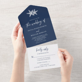 Blue Beach Starfish Minimal Hochzeit All In One Einladung