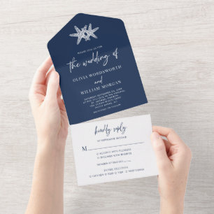Blue Beach Starfish Minimal Hochzeit All In One Einladung