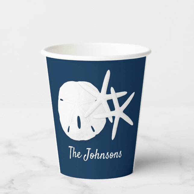 Blue Beach Starfish Sand Dollar Personalisiert Pappbecher (Vorderseite)