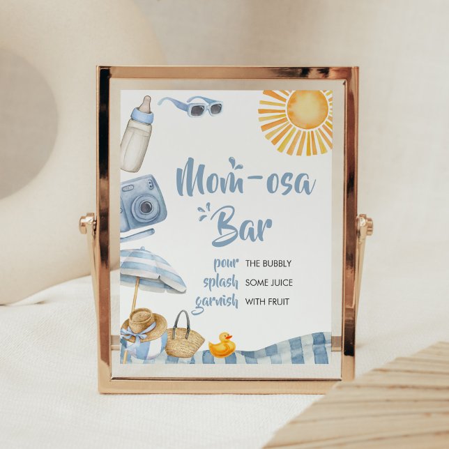 Blue Beach Summer Baby Dusche Mama Osa Bar Poster (Boy Splish Splash Baby Shower Mom Osa Bar Sign)