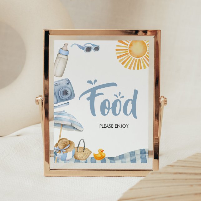 Blue Beach Summer Baby Dusche Nahrung Poster (Boy Splish Splash Baby Shower Food Sign)