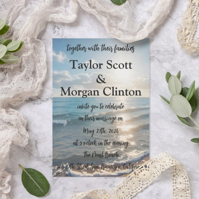 Blue Beach Sunset Watercolor Einladung zur Hochzei (Von Creator hochgeladen)