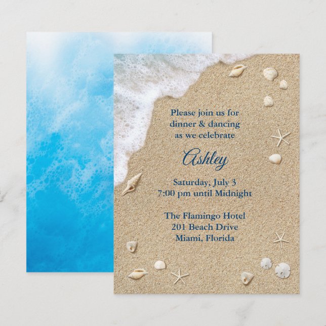 Blue Beach Waves Bat Mitzvah Empfang Einladung (Vorne/Hinten)