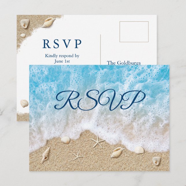 Blue Beach Waves Bat Mitzvah UAWG Postcard Einladungspostkarte (Vorne/Hinten)