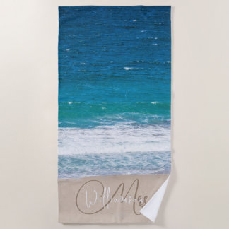 Blue Beach Waves Hochzeit mit tropischem Namen Strandtuch