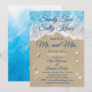 Blue Beach Waves Sandy Toes Couple Dusche Einladung