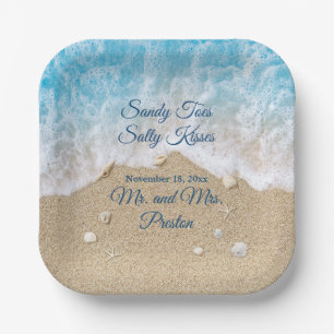 Blue Beach Waves Sandy Toes Square Papierplatte Pappteller