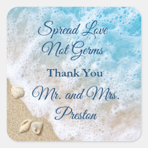 Blue Beach Waves Spread Liebe Hand Sanitizer Quadratischer Aufkleber