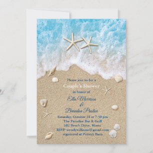 Blue Beach Waves & Starfish Couple Dusche Einladung