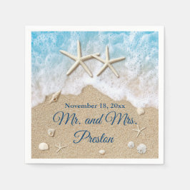 Blue Beach Waves & Starfish Serviette