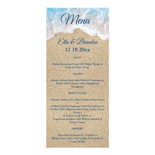 Blue Beach Waves Wedding Menu 2 Werbekarte (Vorne)