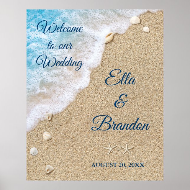 Blue Beach Waves Wedding Poster (Vorne)