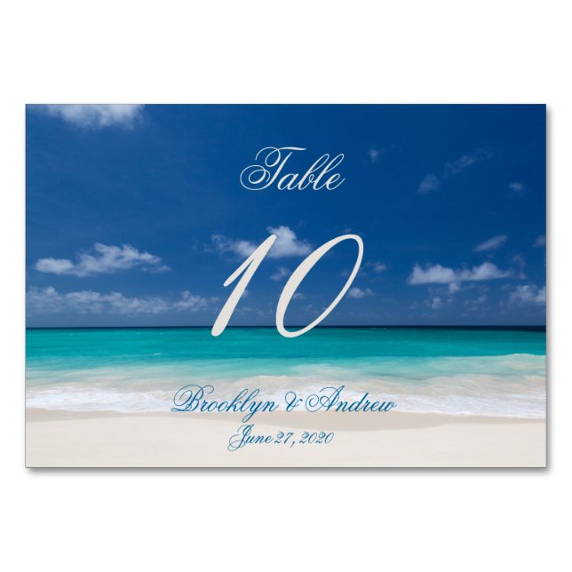 Blue Beach Wedding Carte de lieu Cartes de table (Devant)