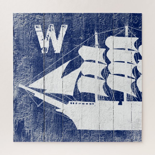 Blue Beach Wood White Monogram (Vertikal)