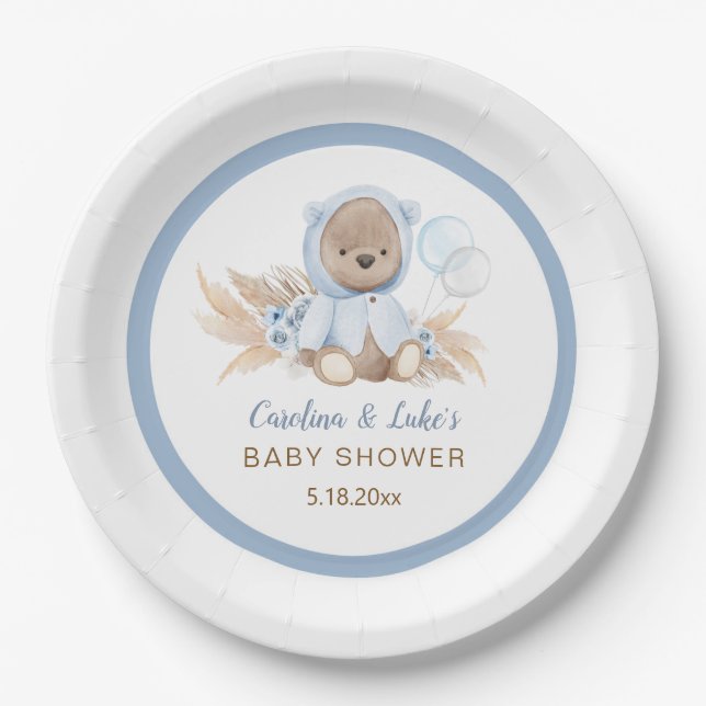 Blue Bear Baby Dusche Party Paper Teller (Vorderseite)