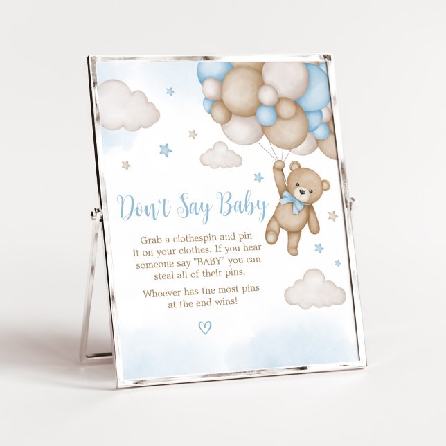 Blue Bear Baby Dusche Say Baby nicht Poster (Blue Bear Baby Shower Don't Say Baby Sign)