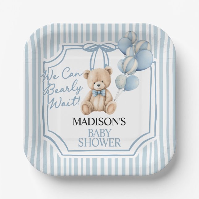 Blue Bear Baby Shower  Pappteller (Vorderseite)