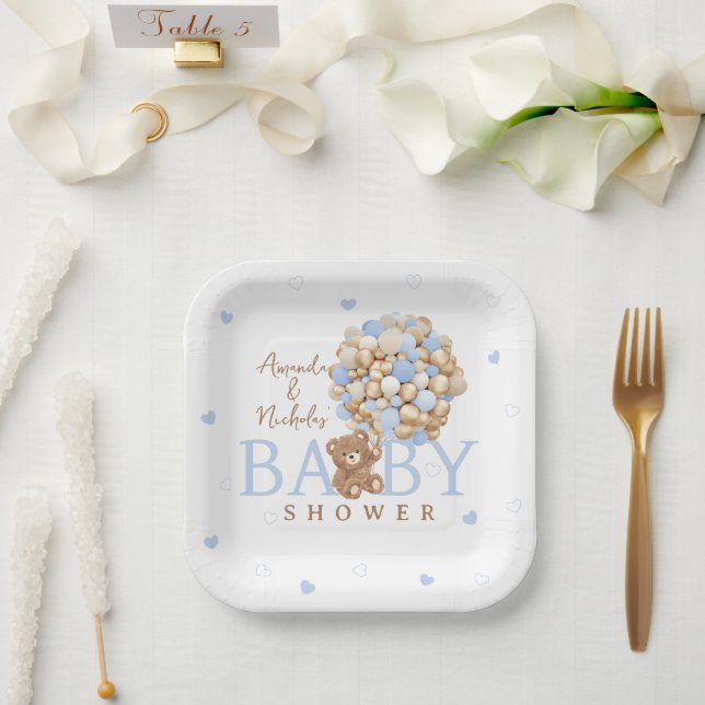 Blue Bear Ballon Bearly Wait Baby Dusche Pappteller (Hochzeit)