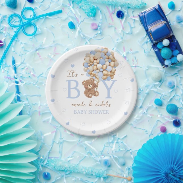 Blue Bear Balloon Baby Dusche Pappteller (Party)