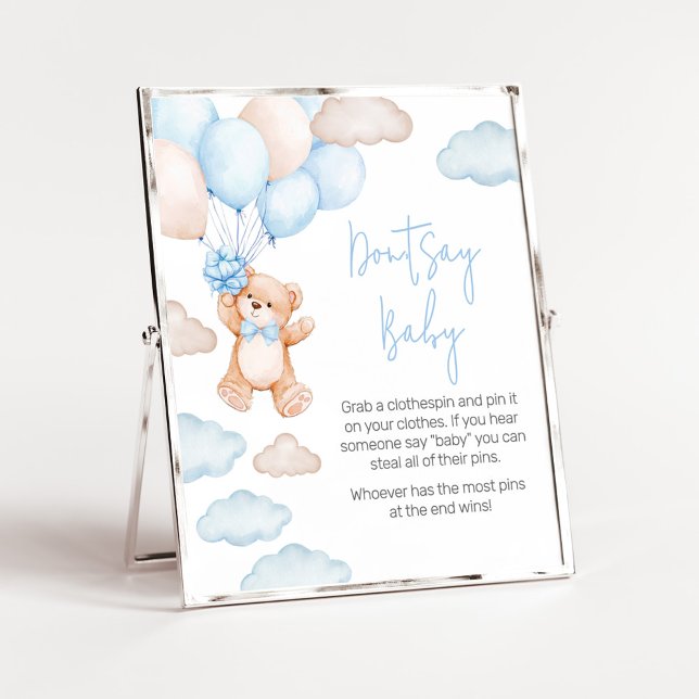 Blue Bear Balloon Baby Dusche Say Baby nicht Poster (Blue Baby Bear Balloon Baby Shower Don't Say Baby Sign)