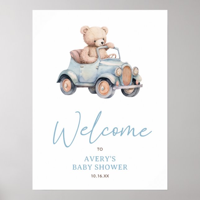 Blue Bear Balloon Baby Dusche Willkommenspender Poster (Vorne)