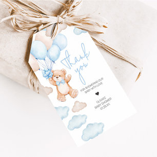 Blue Bear Balloon Baby Shower Fevor Tags Geschenkanhänger