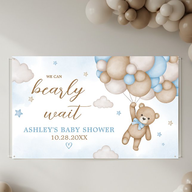 Blue Bear Balloons Baby Dusche Banner (Blue Bear Balloons Baby Shower Banner)