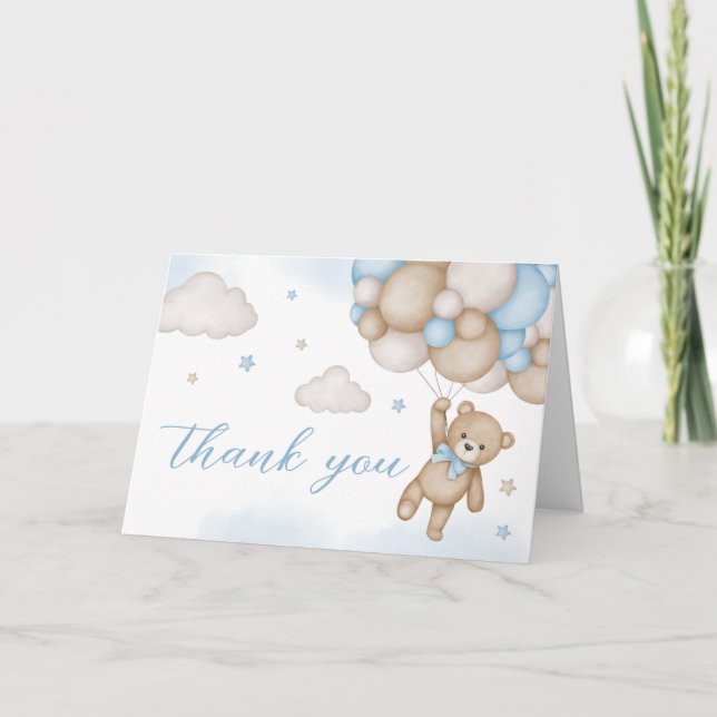 Blue Bear Balloons Baby Dusche Dankeskarte (Vorderseite)