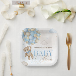 Blue Bear Balloons Baby Dusche Pappteller