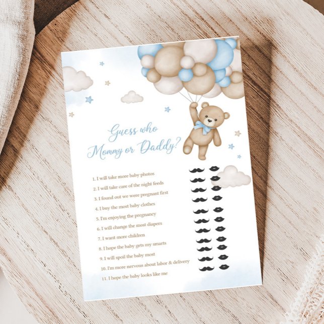 Blue Bear Balloons Baby Showrate Raten Sie wer Gam (Blue Bear Baby Shower Guess who Mommy or Daddy Game)