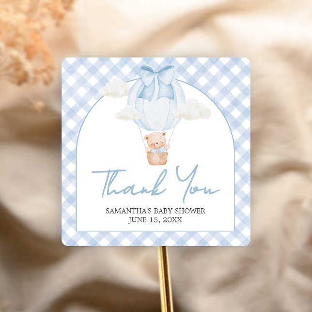 Blue Bear Bearly Wait Baby Shower  Quadratischer Aufkleber (Bear Baby Shower Sticker)