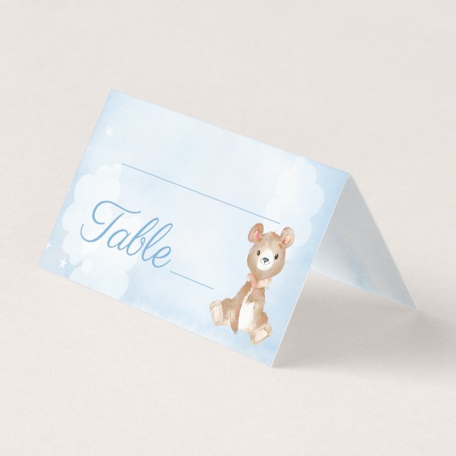 Blue Bear Boy's Baby Shower Geburtstag Tischnummer (Vorderseite)