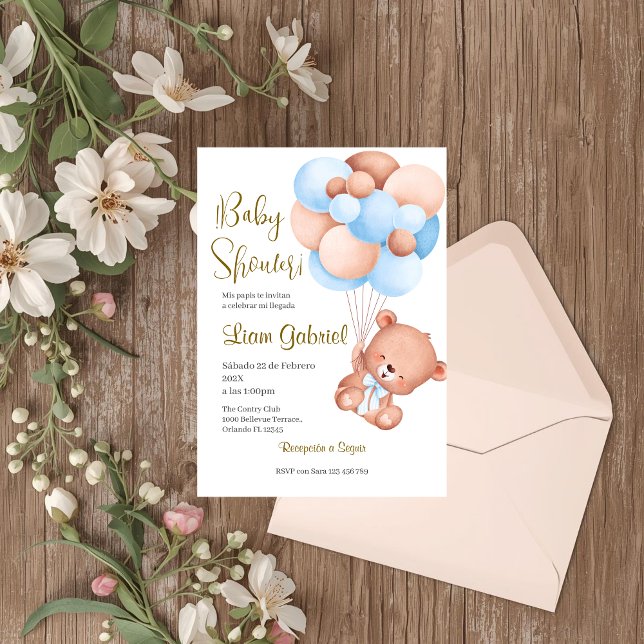 Blue Bear Espagnol Baby shower Boy invitation (Créateur téléchargé)