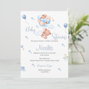 Blue Bear Espagnol Baby shower Boy invitation