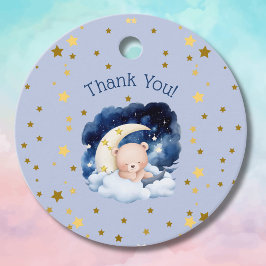 Blue Bear Gold Stars Moon Baby Dusche Vielen Dank Geschenkanhänger