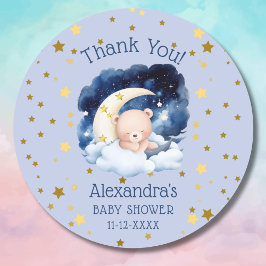 Blue Bear Gold Stars Moon Baby Dusche Vielen Dank Runder Aufkleber